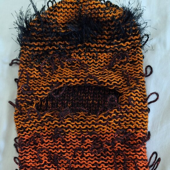 Bold Orange & Black Knit Balaclava – Avant Garde Y2K Statement Hat - Picture 6 of 6